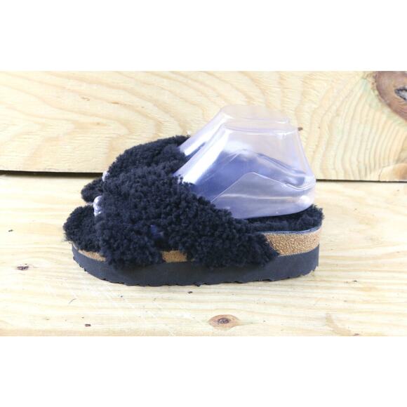 New Birkenstock Papillio Sandals Womens 6 Black Shearling Lamb Daytona Slip On - Picture 1 of 8